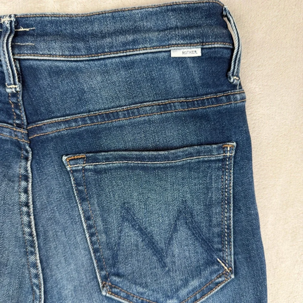 Mother Denim High Rise Straight Leg‎ Jeans Blue Raw Chewed Hem Size 26